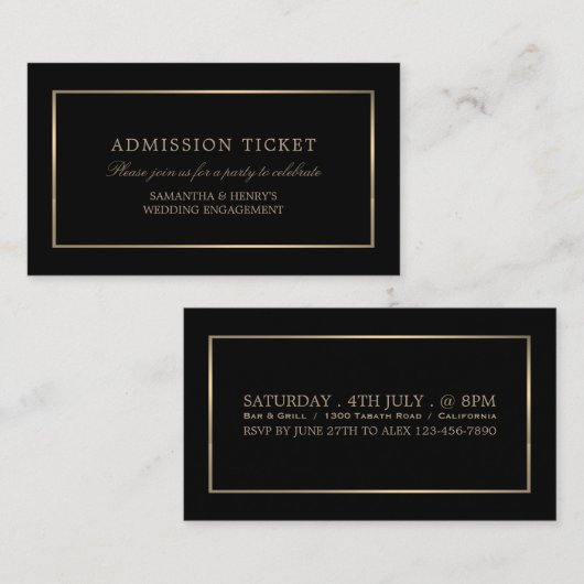 Modern und elegant, schwarz und Gold, Eintrittskar Begleitkarte (Vorne/Hinten)