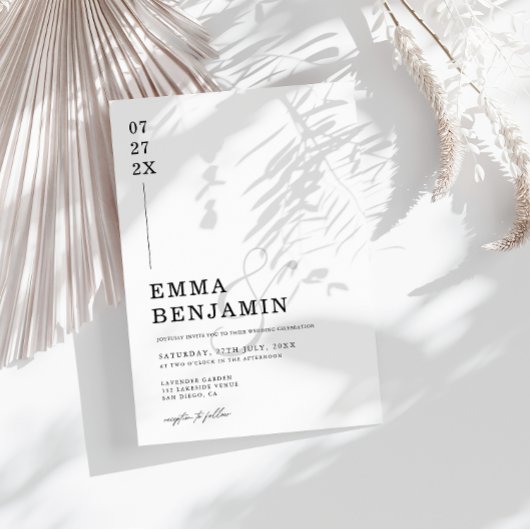 Modern und Minimalistisch | Weiße Hochzeit Einladung