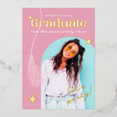 Modern und Retro-rosa Sparkle Abschluss Folieneinladung (Vorderseite)