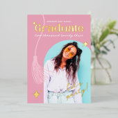 Modern und Retro-rosa Sparkle Abschluss Folieneinladung (Stehend vorne)