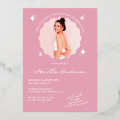 Modern und Retro-rosa Sparkle Abschluss Folieneinladung (Rückseite)