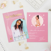 Modern und Retro-rosa Sparkle Abschluss Folieneinladung