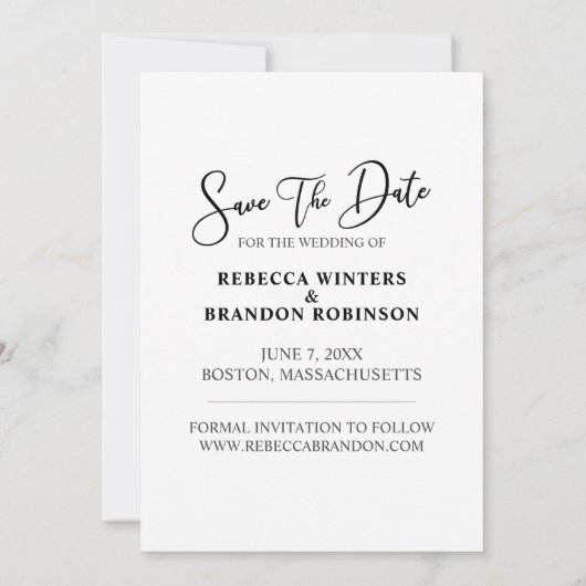 Modern und stilvoll Save the Date Hochzeitfotokart (Rückseite)