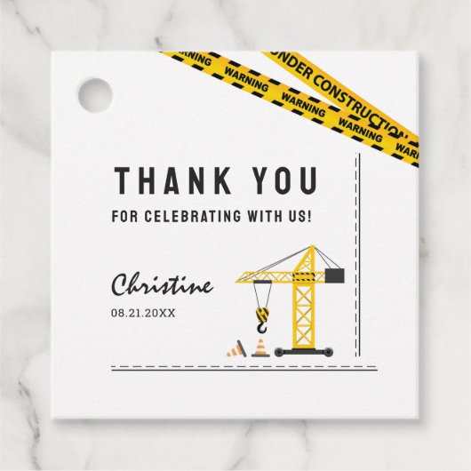 Modern Under Construction Crane Thema Vielen Dank Geschenkanhänger (Vorderseite)