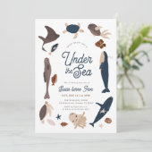 Modern Under the Sea 5th Birthday Einladung (Stehend Vorderseite)