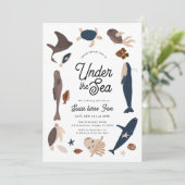 Modern Under the Sea 5th Birthday Einladung (Stehend Vorderseite)