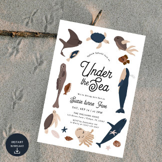 Modern Under the Sea 5th Birthday Einladung