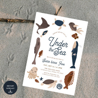 Modern Under the Sea 5th Birthday Einladung