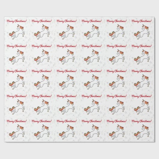 Modern Unicorn Glitzer Snowflakes Frohe Weihnachte Geschenkpapier (Flach)