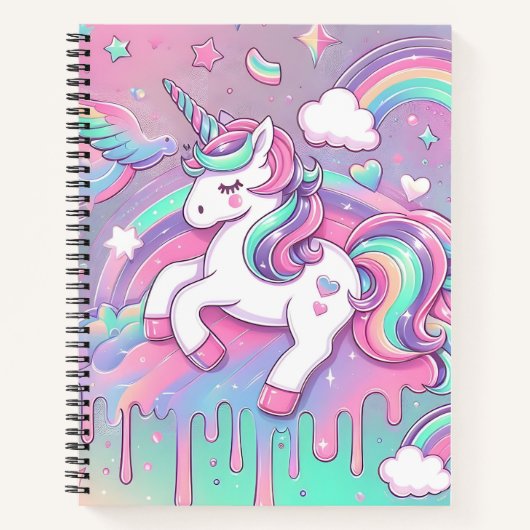 Modern Unicorn Rosa Gold Stars Notebook Notizblock (Vorderseite)