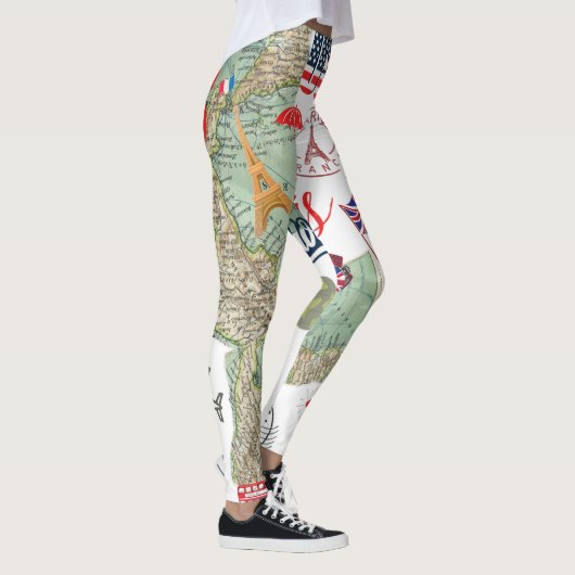 Modern Unique Design World Maps USA Traveller Leggings (Rechts)
