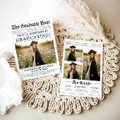 Modern Unique Fun Foto Newspaper Abschluss Einladung