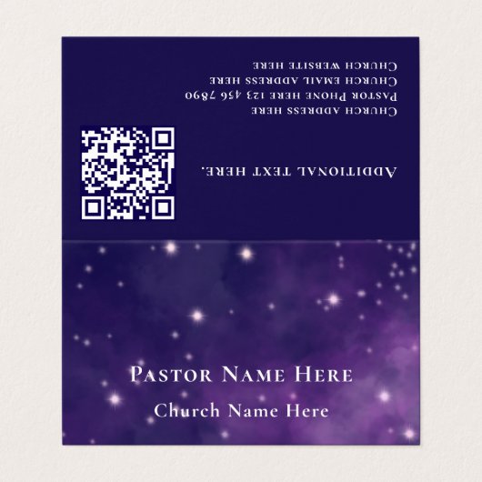 Modern Unique Nebula Custom Text QR Code Pastor Visitenkarten (Außenseite Aufgefaltet)
