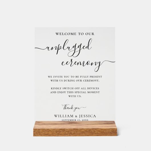 Modern Unplugged Ceremony Wedding Acrylschild (Vorderseite)