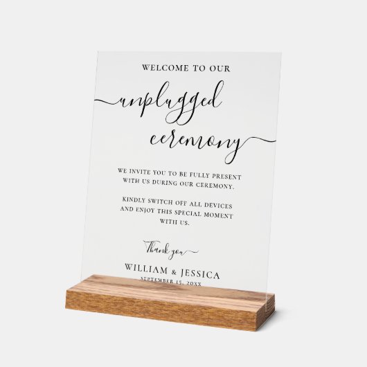 Modern Unplugged Ceremony Wedding Acrylschild (Winkel)