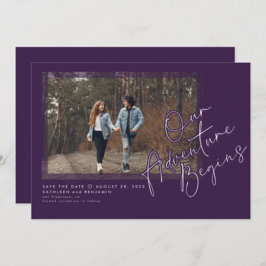 Modern Unser Abenteuer fängt Save the Date Foto an (Vorne/Hinten)