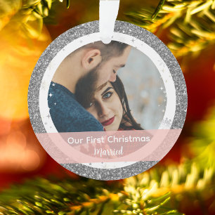 Modern Unser erstes Weihnachten Verheiratet 2 Foto Ornament