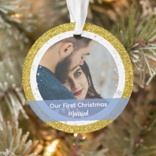 Modern Unser erstes Weihnachten verheiratet 2 Foto Ornament