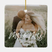 Modern Unser erstes Weihnachtsfest-Foto Keramikornament (Rückseite)