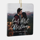 Modern Unser erstes Weihnachtspaar Foto Keramikornament (Rechts)
