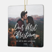 Modern Unser erstes Weihnachtspaar Foto Keramikornament (Links)