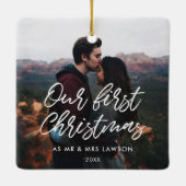 Modern Unser erstes Weihnachtspaar Foto Keramikornament (Rückseite)