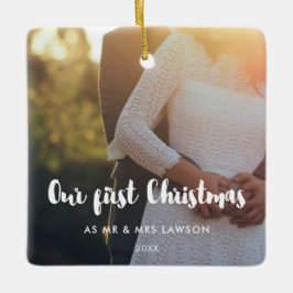 Modern Unser erstes Weihnachtspaar Foto Keramikornament