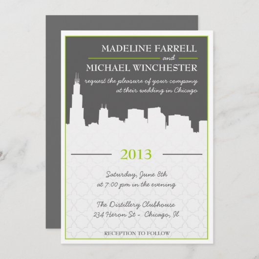 Modern Urban Chicago Skyline Einladung zur Hochzei (Vorne/Hinten)