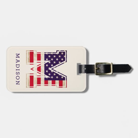 Modern USA Flag Monogram M Gepäckanhänger (Vorderseite horizontal)