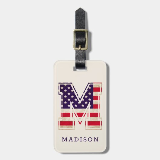 Modern USA Flag Monogram M Gepäckanhänger (Vorderseite vertikal)