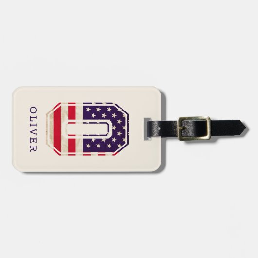 Modern USA Flag Monogram O Gepäckanhänger (Vorderseite horizontal)