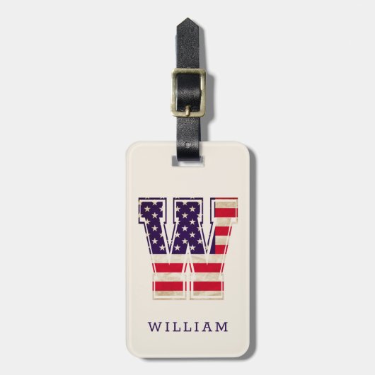 Modern USA Flag Monogram W Gepäckanhänger (Vorderseite vertikal)