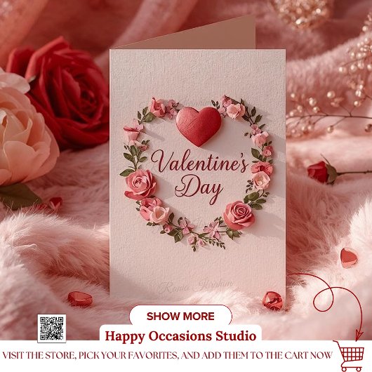 Modern Valentine’s Day Card – Red Heart & Flower Einladung