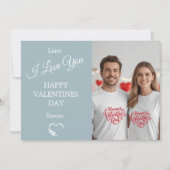 Modern Valentine’s Day Photo Card Light Blue Gray Dankeskarte (Vorderseite)