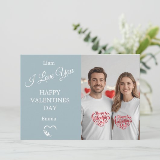 Modern Valentine’s Day Photo Card  Light Blue Gray Dankeskarte (Stehend Vorderseite)