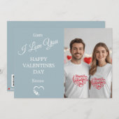 Modern Valentine’s Day Photo Card Light Blue Gray Dankeskarte (Vorne/Hinten)