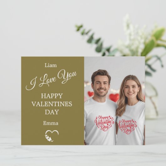 Modern Valentine’s Day Photo Card – Olive Dankeskarte (Stehend Vorderseite)