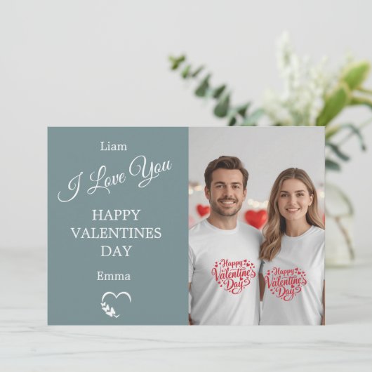 Modern Valentine’s Day Photo Card – Slate Gray Dankeskarte (Stehend Vorderseite)