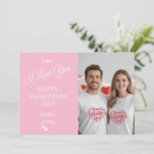 Modern Valentine’s Day Photo Card – Soft Coral Dankeskarte (Stehend Vorderseite)