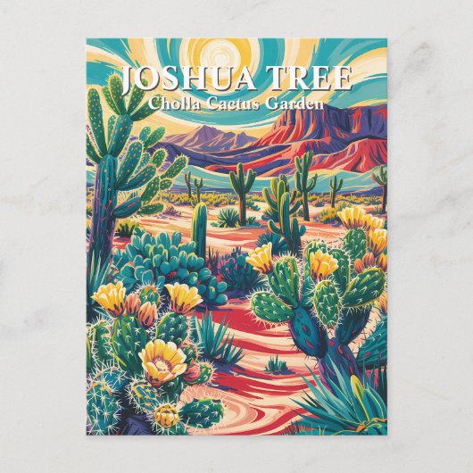 Modern Van Gogh Joshua Tree Cholla Cactus Garden Postkarte (Vorderseite)