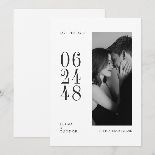 Modern Vertical Date Editorial Photo Wedding  Save The Date (Vorne/Hinten)