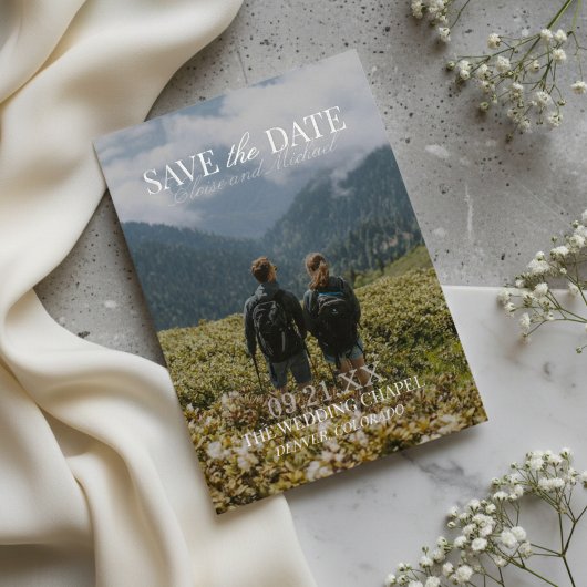 Modern Vertical Double-sided Photo Save The Date Folieneinladung