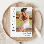 Modern Vertical Photo Graduation Thank You Postkarte<br><div class="desc">This modern elegant stylish photo graduation thank you card features a vertical photo and headline with customizable script name and text on the front. The back has a personal message and signature that are both removable if you prefer to hand write your thank you notes. Click the edit button to...</div>