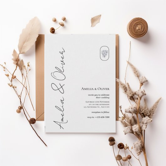 Modern Vertical Script Wedding Invitation Einladung
