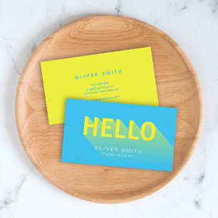Modern Vibranding Blue and Yellow Hello Typografie Visitenkarte