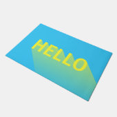 Modern Vibranly Blue and Yellow Hello Typografy Fußmatte (Schrägansicht)