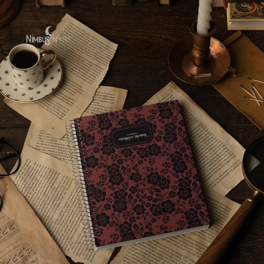 Modern Victorian Black Lace Deep Red Journal Notizblock