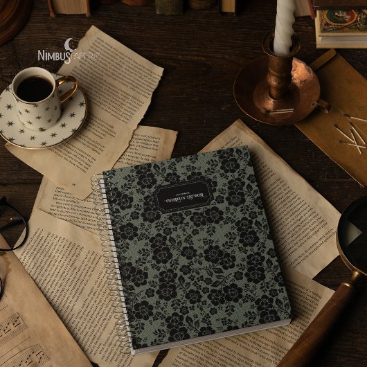 Modern Victorian Black Lace Sage Green Journal Notizblock
