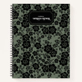Modern Victorian Black Lace Sage Green Journal Notizblock (Vorderseite)