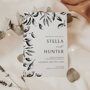 Modern Victorian Black & White Greenery Wedding Einladung